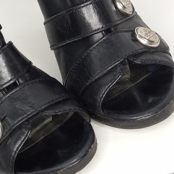 COACH Brandie Black Leather Silver Logo Button PeepToe Booties WornButNotWornOut - Picture 11 of 16